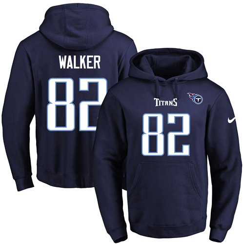 Nike Titans #82 Delanie Walker Navy Blue Name & Number Pullover NFL Hoodie - Click Image to Close